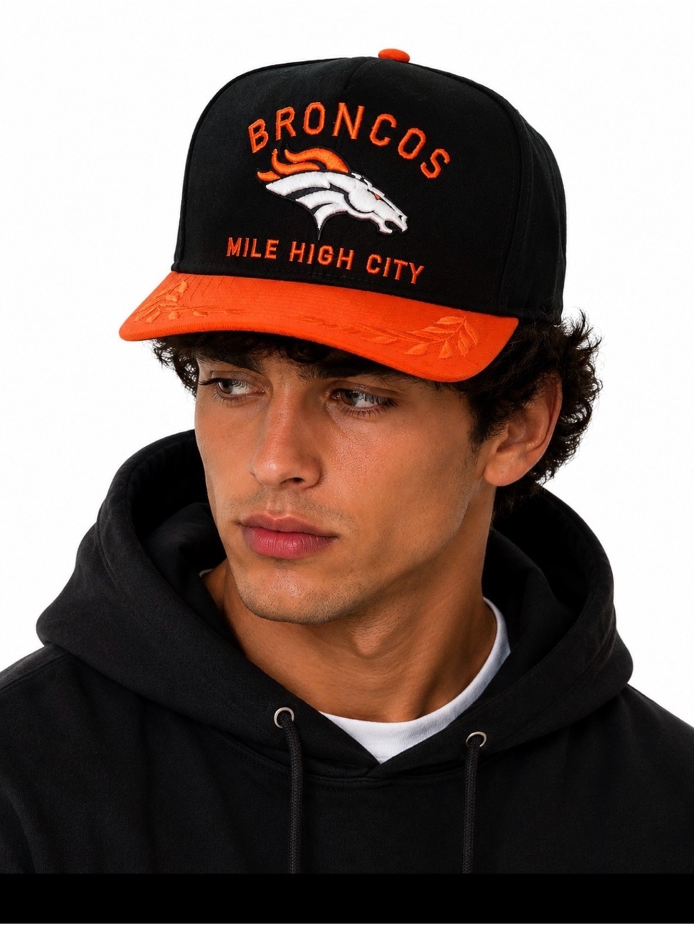 Denver Broncos Mile High City Embroidered Snapback Hat - Black & Orange Trucker